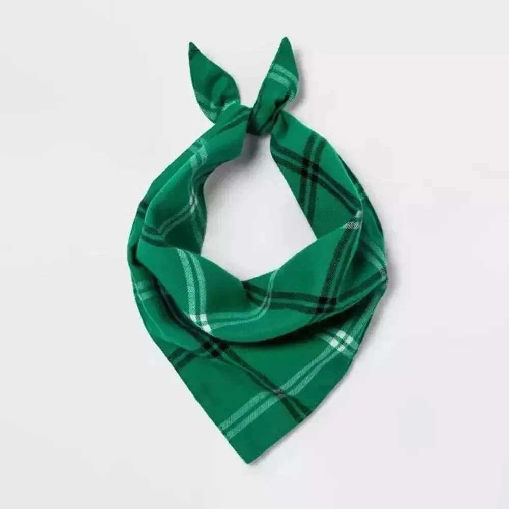 (4) Wondershop Green Plaid Matching Family Cat and Dog Bandana OS